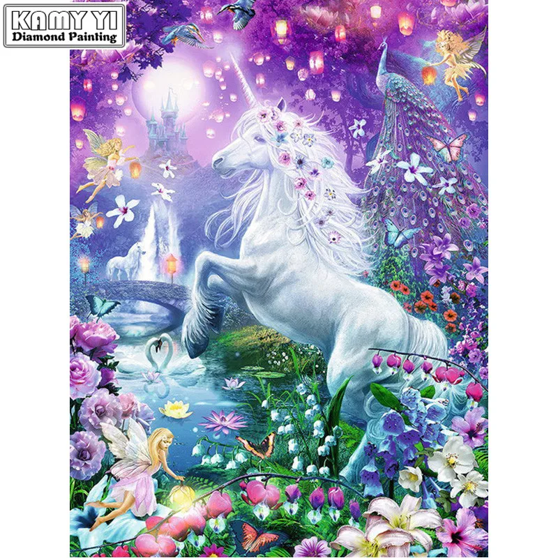 

100% Full 5D Diy Daimond Painting "Flower fairy&Unicorn" 3D Diamond Painting Round Rhinestone Diamant Painting Embroidery Animal