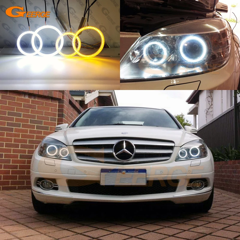 

For MERCEDES BENZ C Class W204 C280 C300 C350 C63 2007-2011 Ultra bright Dual Color Switchback led angel eyes drl turn signal