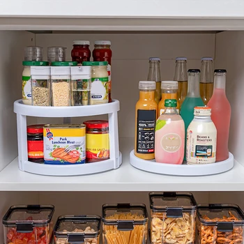 

Rotatable Desktop Kitchen Storage Tray Plastic Round Storage Cabinet Spice Bottle Bath Cosmetics Makeup Rack