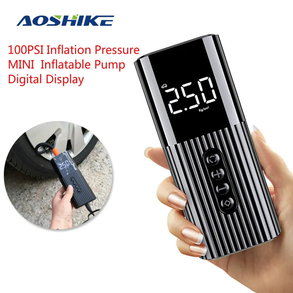AOSHIKE воздушный компрессор 12V Портативный электрический насос 100 PSI мини