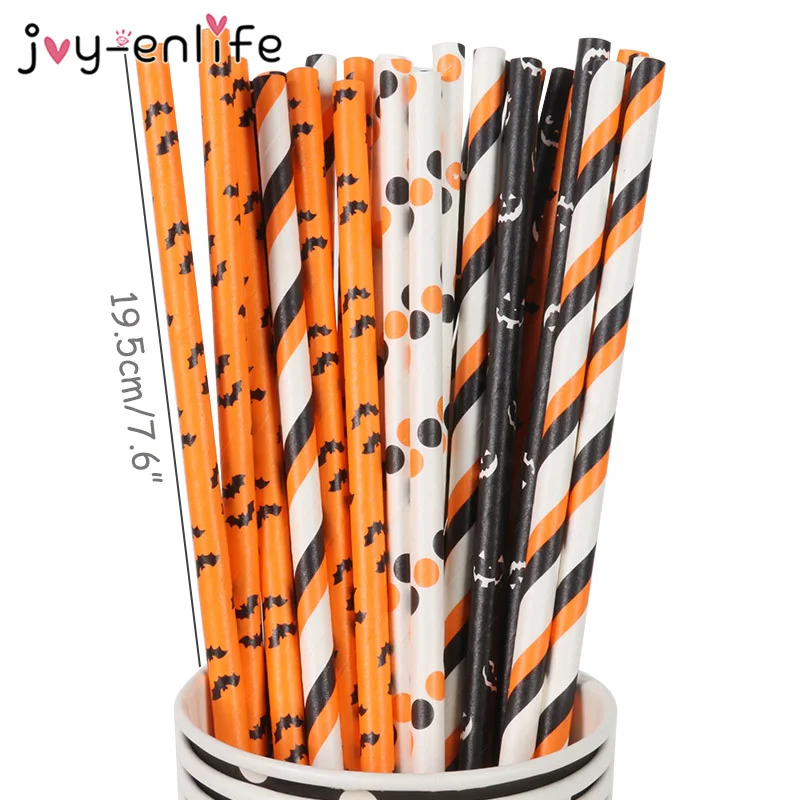 25pcs Halloween Pumpkin Ghost Skull Bat Paper Straws for Party Decoration Drinking Bar Birthday Supplies | Дом и сад