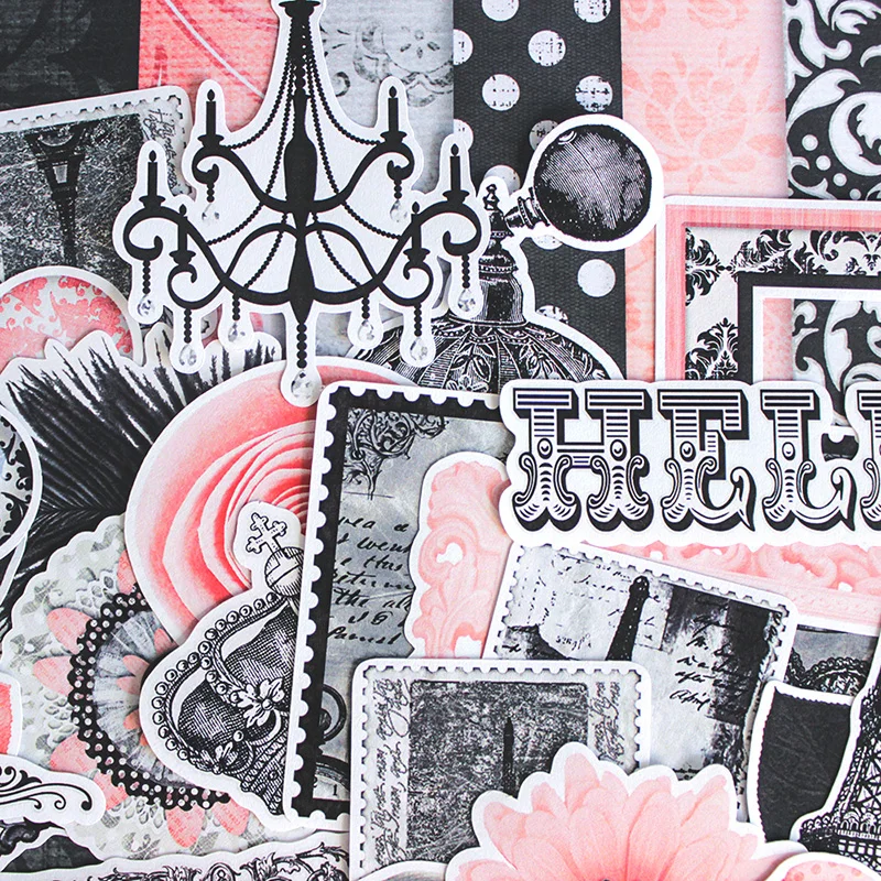 

65Pcs Vintage Black Flower Tower Words Sticker DIY Craft Scrapbooking Album Junk Journal Happy Planner Decorative Stickers