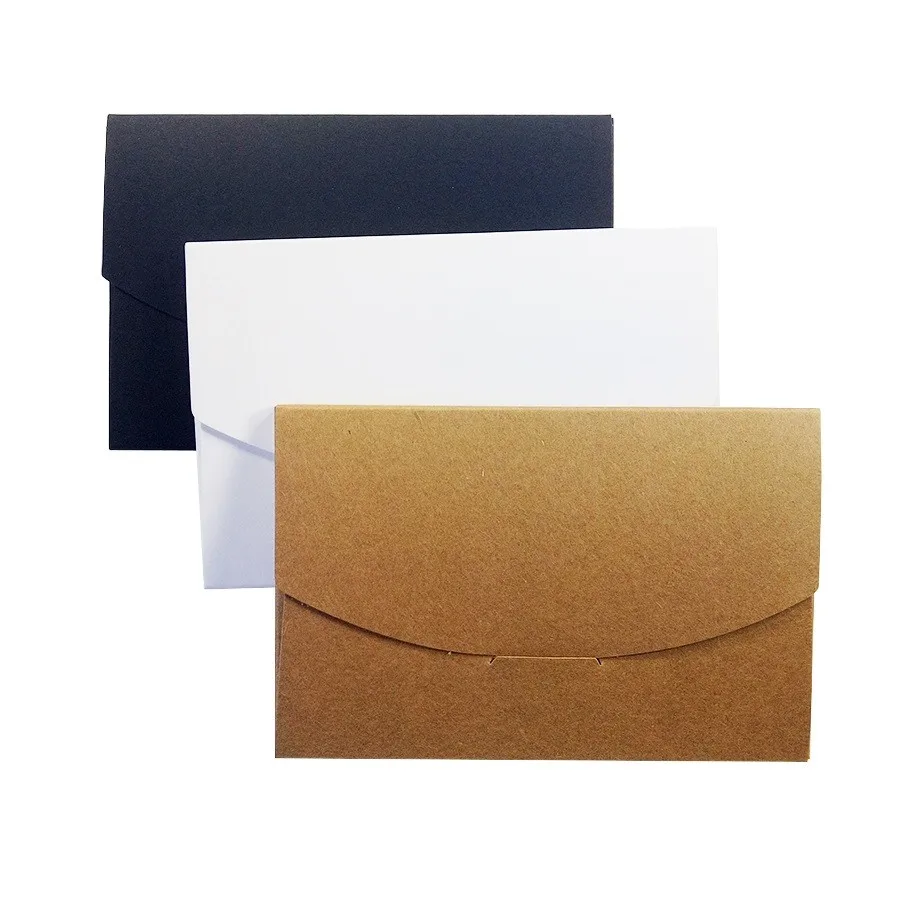 White cowhide black blank folding postcard packaging box 16*10.5cm package bagchrismas 10PCS packing pouches