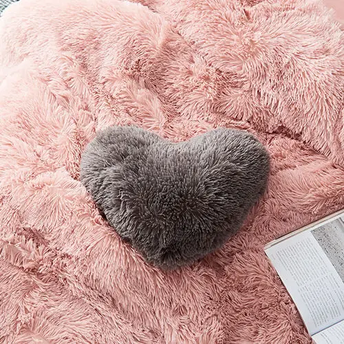 grey pillow 4 шт./компл. Зима; теплые плюшевые ботинки; наборы роскошного постельного белья с длинными волосами с длинным ворсом, искусственным мехом, постельное белье, двуспальная королева комплект постельного белья - Цвет: grey pillow