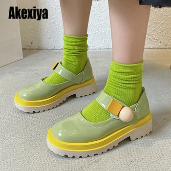 

Candy Color PU Mary Janes Women Pumps Comfortable Round Toe Med Heel Lolita Shoes Woman Platform Ankle Strap Casual Shoes u310