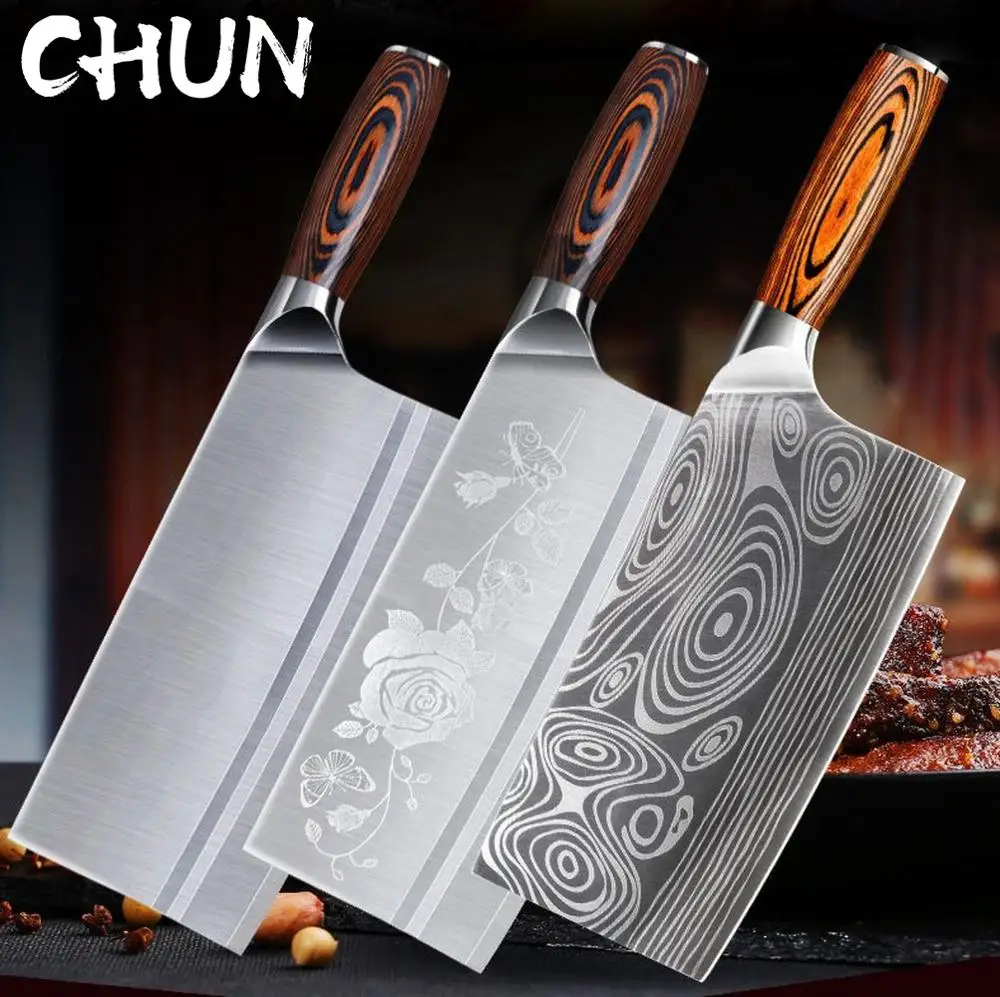 CHUN 8 дюймов китайский нож Мясник измельчитель 7Cr17mov Нержавеющая сталь Мясорубка