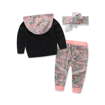 

2020 for 3PCS Outfits For Bebes Infant Baby Clothing born Baby Girls Sports Clothes Floral Hooded Sweatershirts+Pants+Headband