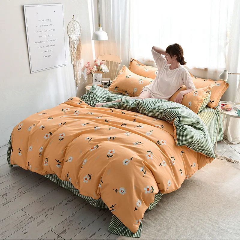 

2020 New Style Sanding Bed Sheet Hat 4-Piece Simple Bed 4-Piece Home Textile Professional Full King Single Queen bed set