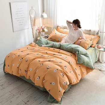 

2020 New Style Sanding Bed Sheet Hat 4-Piece Simple Bed 4-Piece Home Textile Professional Full King Single Queen bed set