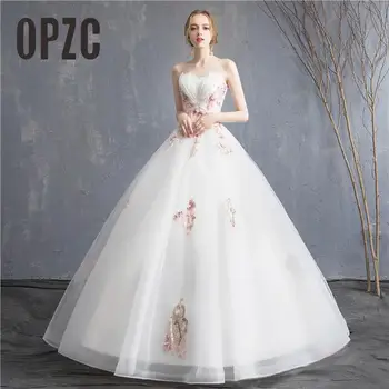

Real photo Luxury Bead Lace Color Embroidery 2020 Wedding Dress Elegant Strapless Plus Size Bride Gowns Vestido De Noiva