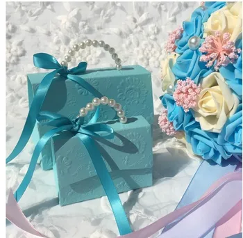 

RMTPT Portable Wedding Party Favor Boxes Chocolate Treat Candy Boxes with Ribbons for Wedding Bridal Shower Baby Shower Birthday
