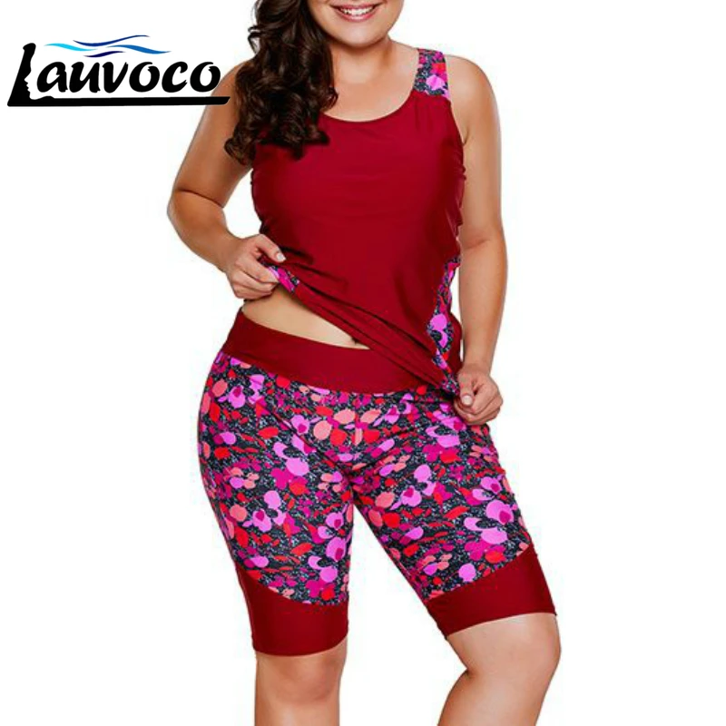 Short Knee Pants Two Piece Swimwear Plus Size Women Sexy Tankini Big