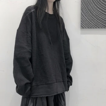 

Loose Fit Black Oversized Sweatshirt New Round Neck Long Sleeve Women Big Size Fashion Tide Spring Autumn