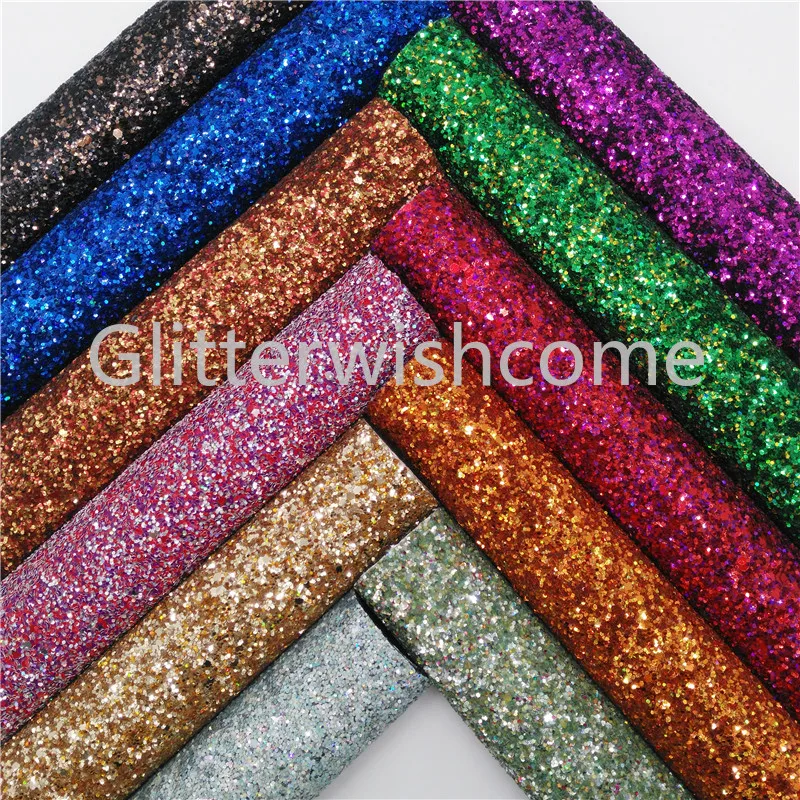 21X29CM A4 Size Iridescent Glitter Fabric, Chunky Glitter Leather, Faux PU