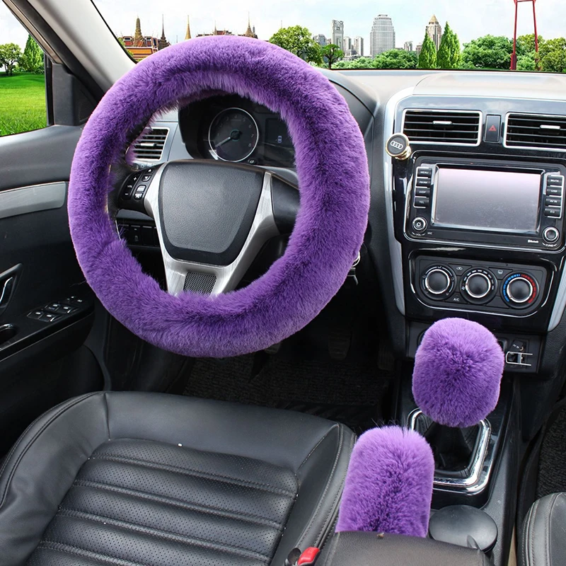  ZATOOTO Couvre Volant Voiture en Peluche, 3PCS Housse de Volant  en fourrure fuax pour L'hiver avec Housse de Frein à main et Housse de  Levier de Vitesse pour Les Femmes