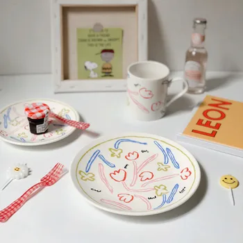 

Cutelife Nordic Ins Hand Painted Tulip Round Small Ceramic Plate Wedding Plates Stands For Cakes Tableware Plates Milk Water Cup