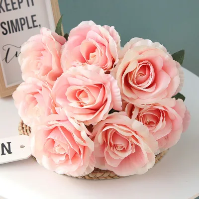 Pink2 Искусственные розы, имитация фланелевых цветов, искусственный цветок, 10 шт., вечерние украшения для рукоделия, свадьбы, дома, Цветочная композиция - Цвет: Pink2