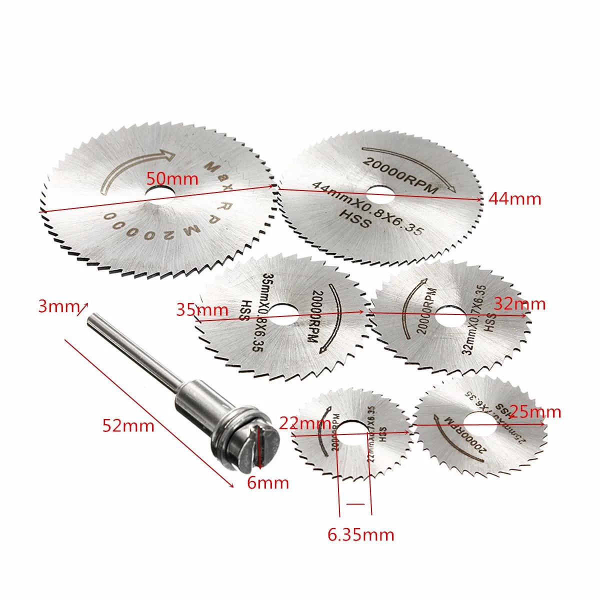 

6Pcs HSS Circular Saw Blade + 1Pcs HSS Circular Rotary Blade Wheel Discs Mandrel For Wood Cutting Saws Tool Accessories Kit Saws