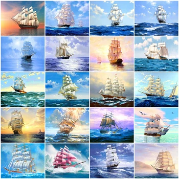 

AZQSD 5D DIY Diamond Painting Ship Diamond Embroidery Full Display Scenery Mosaic Cross Stitch Picture Of Rhinestone