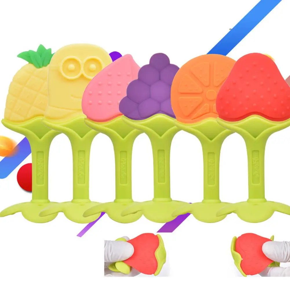 Yiwa Baby Cartoon Fruit Shape Tooth Gum Colorful Silicone Molar Stick Training Tooth Toy Silicone 3 months or above silicone
