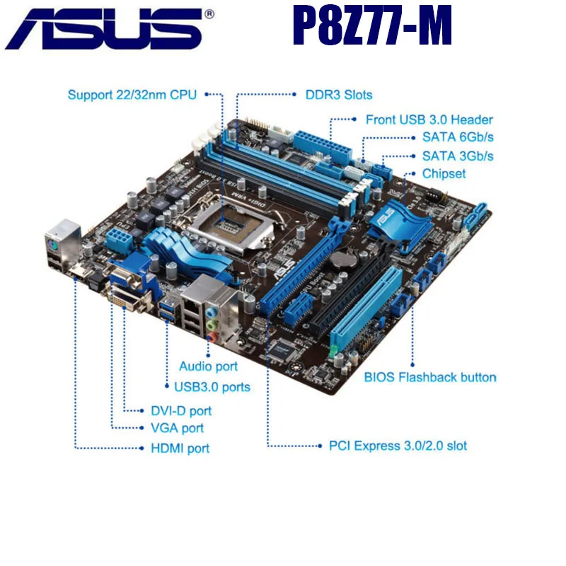 Motherboard LGA1155 ASUS P8Z77-M DDR3 HDMI Core i7/i5/i3 Desktop ASUS Z77 Mainboard 1155 Intel Z77 PCI-E 3.0 DDR3 P8Z77 USB2.0