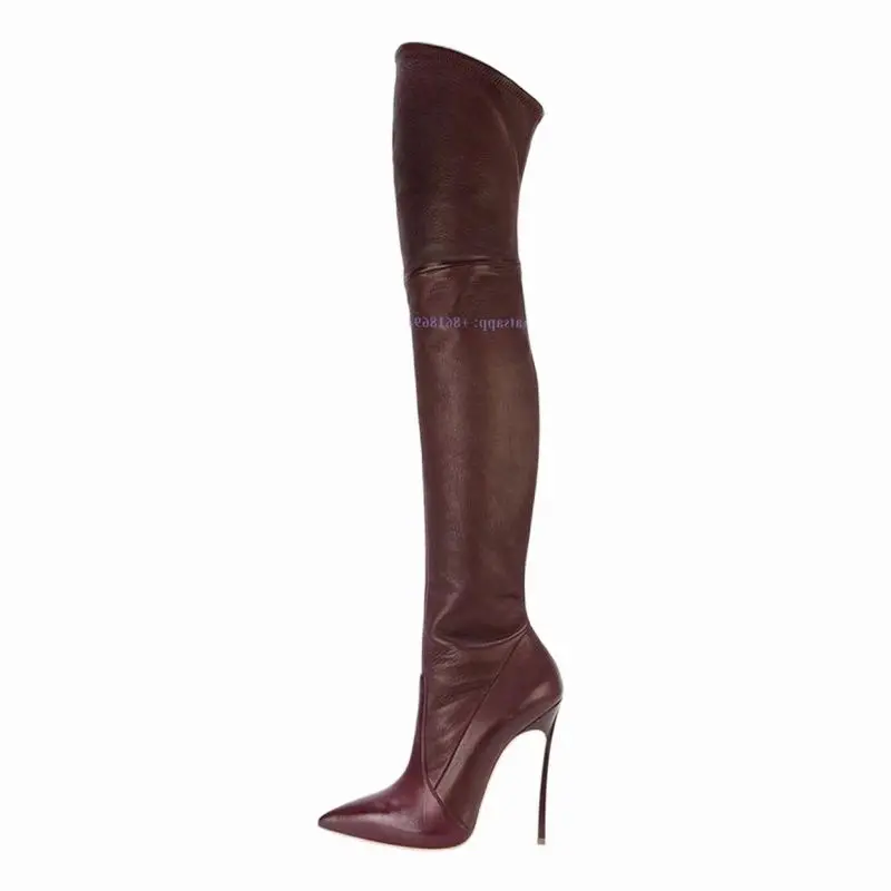 

New Long Solid Thigh High Boots Side Zip Solid Stilettos High Heel Pointed Toe Women Over The Knee Boots Shoes botas de mujer