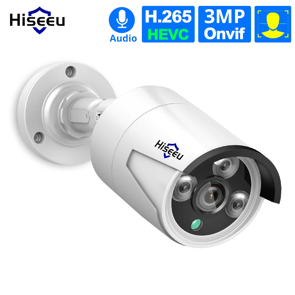 Hiseeu 1536P POE IP камера ONVIF H.265 аудио запись CCTV 3.0MP водонепроницаемая IP66 наружная