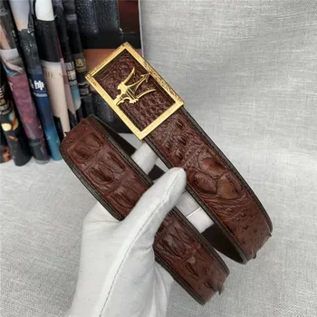 

Authentic Real Crocodile Skin Staineless Steel Pin Buckle Men's Waist Belts Exotic Genuine Alligator Leather Male Straps