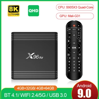 

X96 Air Android 9.0 TV Box Amlogic S905X3 Quad Core X96Air 4K 8K Media Player 4GB 64GB QHD Smart TV Set top Box