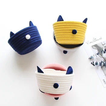 

Multifunction Cotton Rope Knit Hairball Ear Storage Basket Desktop Cosmetics Sundries Organizer Hamper Home Decor