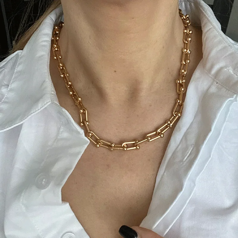 Punk Stainless Steel Necklace Chunky U 