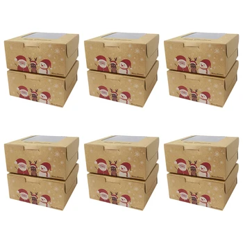 

16Pcs Christmas Cupcake Box Egg Tart Pudding Packing Box Gift Holding Case 4 Hole Window Egg Tart Cupcake Box Kraft Paper Box