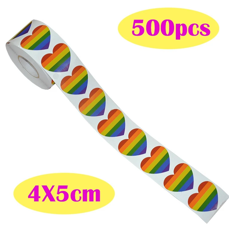 Gay Pride Stickers-500-наклейки Love Rainbow в форме сердца, Pride этикетки типа «флажок» для подарков, рукоделия, запечатывания конвертов, 1,6