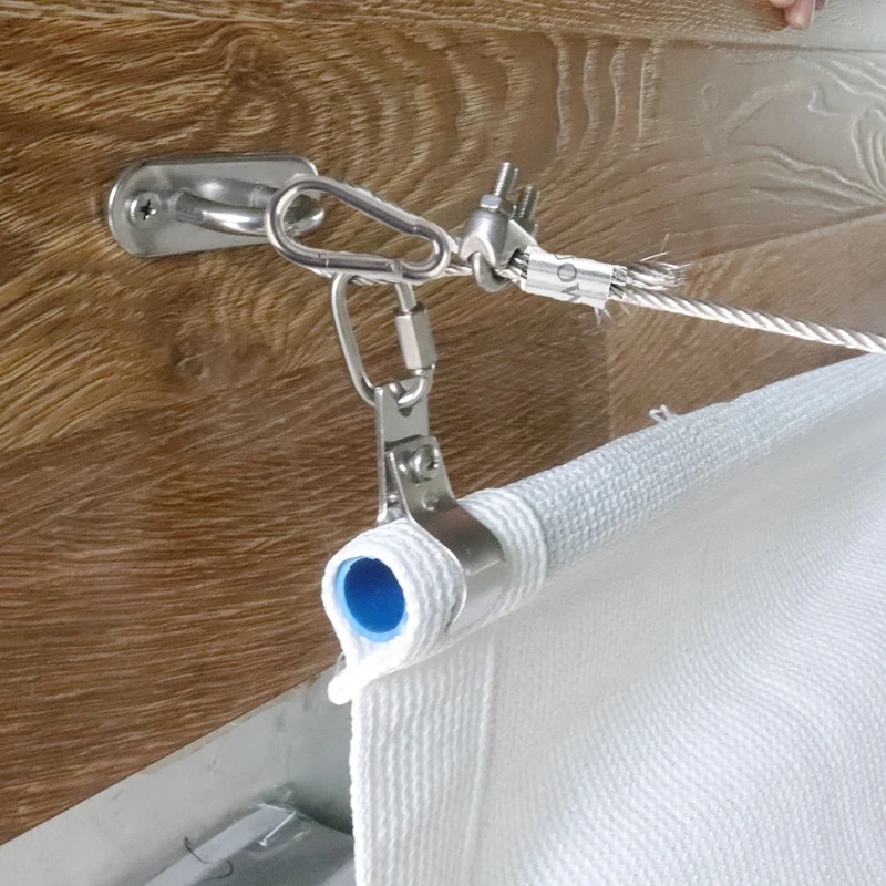 Sun Shade Net Accessories Stainless Steel Pipe Clamp Pulley Wire Rope Telescopic Wave Sunshade Nets Installation Kits With Pole