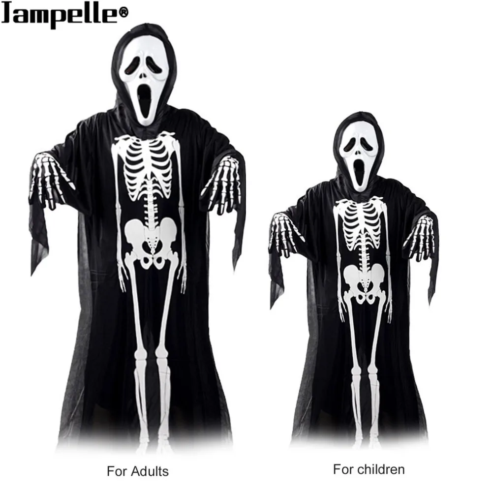 Halloween Costume Skull Skeleton Demon Ghost Cosplay Costumes With Scary Mask Adults Kids Carnival Masquerade Dress Robes