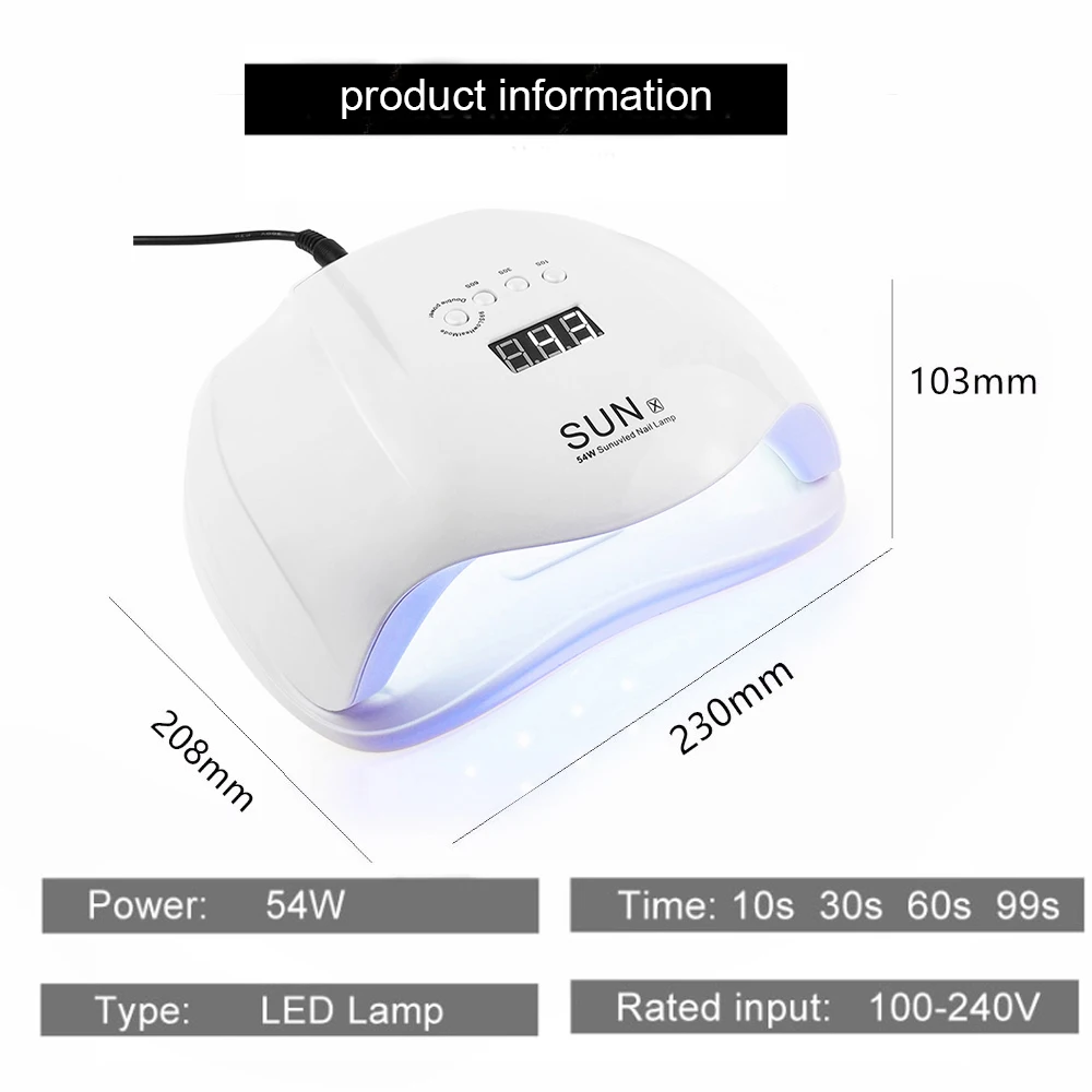 RainSolid ногтей Сушилка для ногтей Светодиодный УФ лампа 48/54 Вт SUNX лампа для маникюра ЖК-дисплей Дисплей сушки всех видов Гель-лак для ногтей инструменты для ногтей