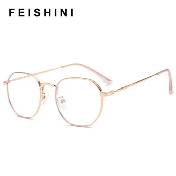 

Feishini Anti Blue Light Glasses Blocking Filter Reduces Eyewear Metal Irregular shape Strain Clear Computer Glasses Women