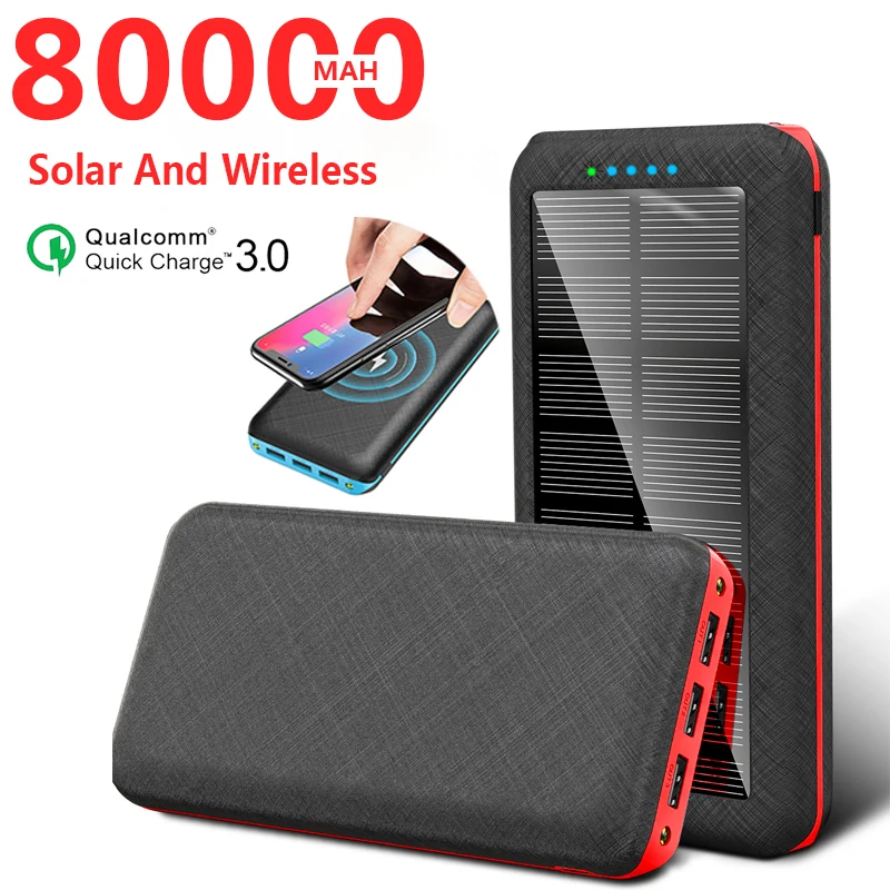 80000mAh Solar Battery Wireless Portable Fast Charger with High Capacity Power Bank For Xiaomi Samsung Iphone | Мобильные телефоны