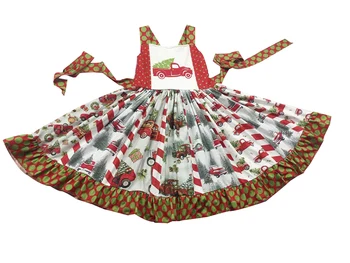 

2019 grils high quality christmas tree and car pattern twirl dress adorable children holiday free shipping dresses