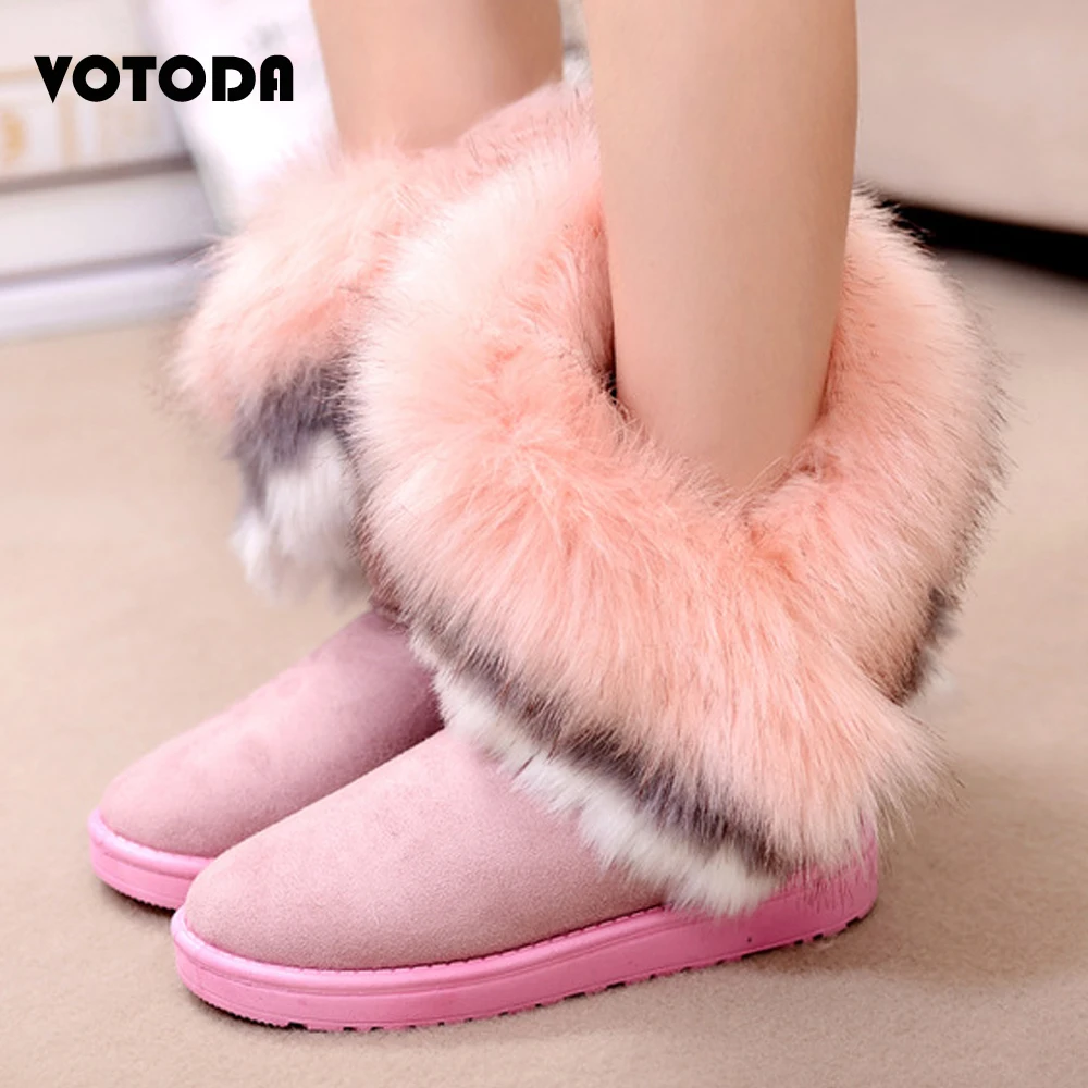 

Winter Warm Women Boots Fashion Faux Fur Snow Boots Thick Fox Fur Cotton Boots Casual Outdoor Ankle Boots Cute Fluffy Furry Shoe
