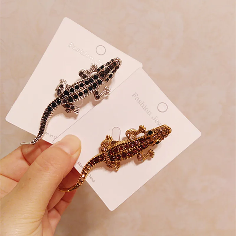 Gold Silver Metal Crocodile Rhinestone Brooch Animal Pins Trendy Jewelry for Women Crystal Alligator Brooch Party Accessories