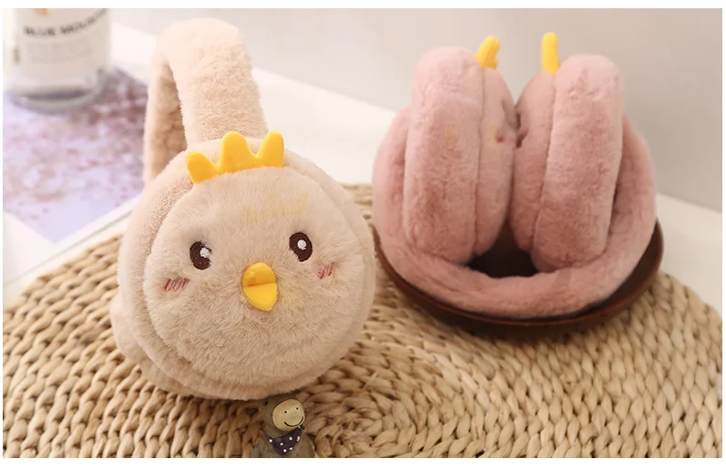 Складные! Новые теплые наушники с милыми мультяшными куриными меховыми ушками, зимние наушники для женщин и детей, теплые наушники с мягкими ушками