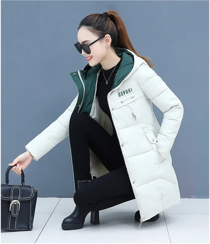 OFF WHITE Зимняя пуховая хлопковая куртка, Женская парка, новинка, плотное теплое пальто, Студенческая верхняя одежда с капюшоном, плюс размер, Женская парка с меховым воротником N239 - Цвет: OFF WHITE