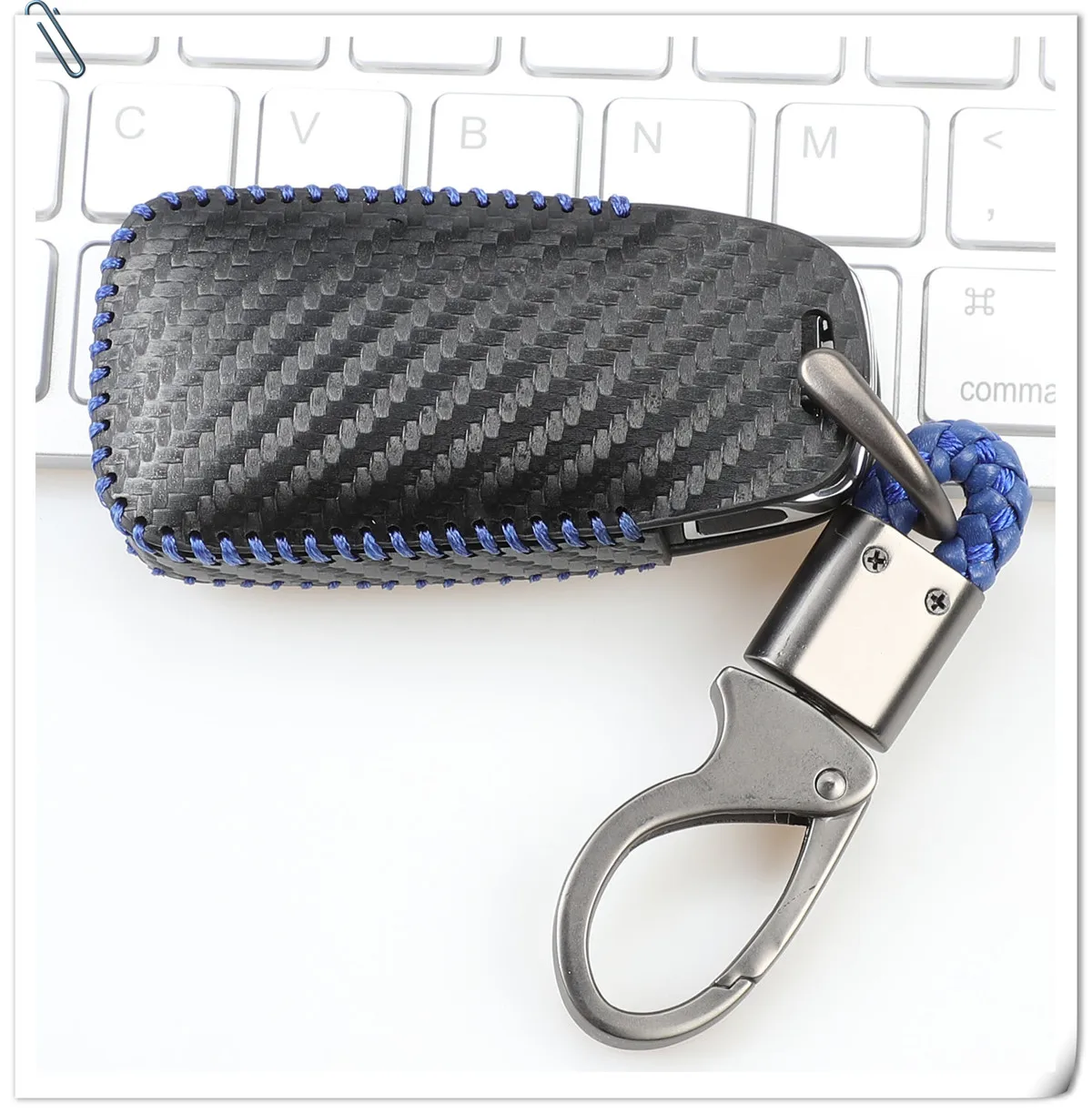 Keyforkess nuova custodia protettiva per chiave in pelle in fibra di carbonio per AUDI A4 B9 Q5 Q7 TT TTS 8S 2016 2017 Smart Remote Keyless Car Styling - Hdf1c88fee689401396472fd2d80d2b74W