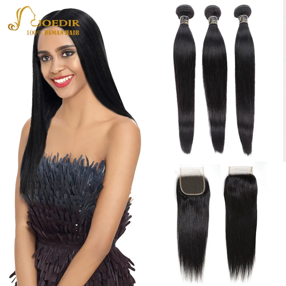 

Joedir Hair Pre-colored Human Hair Bundles With Closure Brazilian Hair Straight Non Remy 3 Bundles With Closure Free Shipping