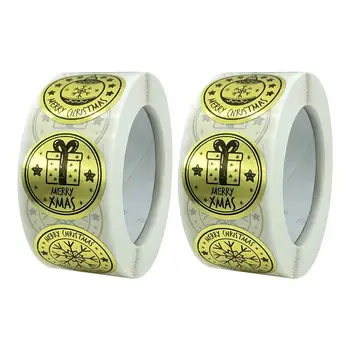 

2 Rolls Sealing Stickers Christmas Themed Round Self-Adhesive Golden Label Gift Tags Decals for Decoration Packaging
