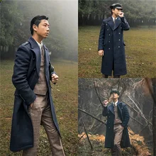 

Winter Woolen Men Overcoat Solid Black Double-Breasted Long Jacket Fashion Business Casual Male Coat Custom Made
