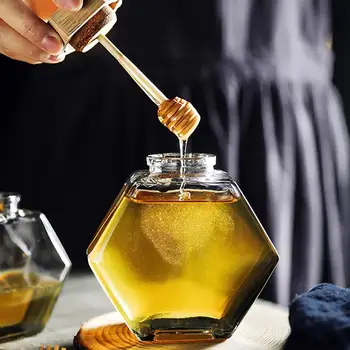 

2Pcs 380ml Honey Jars Tasteful Hexagonal Transparent Honey Bottles Clear Honey Pot Honey Glass Jar for Kitchen