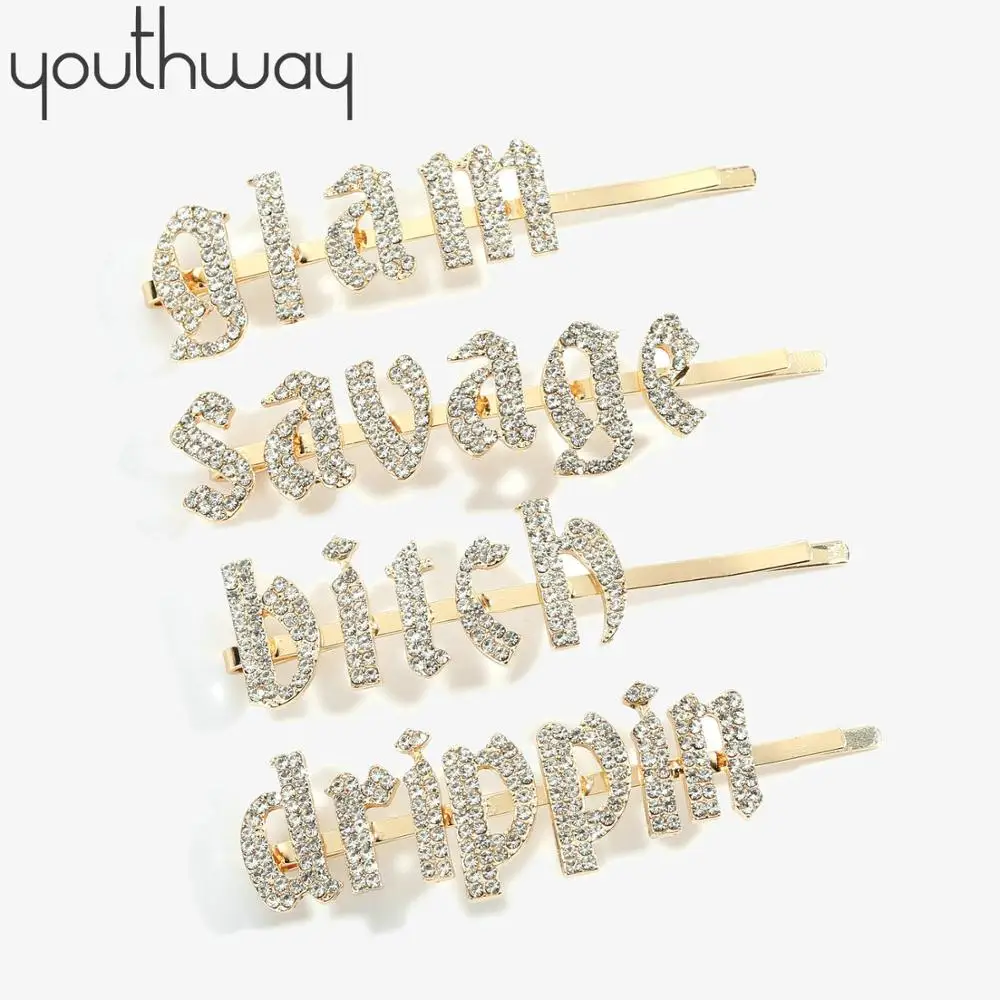 Блестящие заколки для волос стразы блестящие женщин glam drippin bitch savage Свадебный