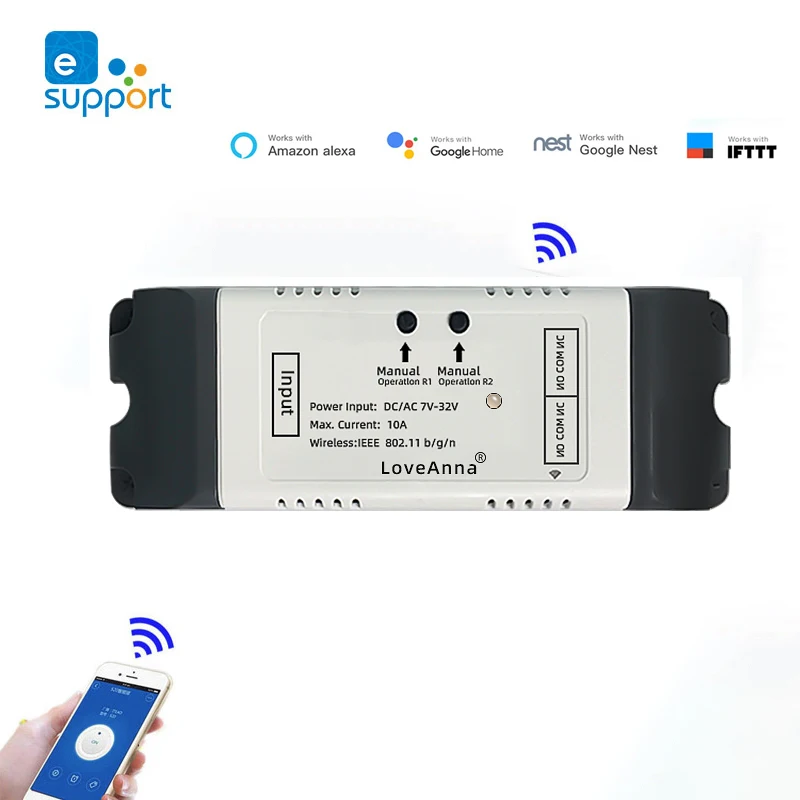 eWeLink 2CH WIFI Switch Garage DC12V 24V 32V AC220V Dry Contact NO COM NC Compatible With Google assistant & Alexa | Электроника